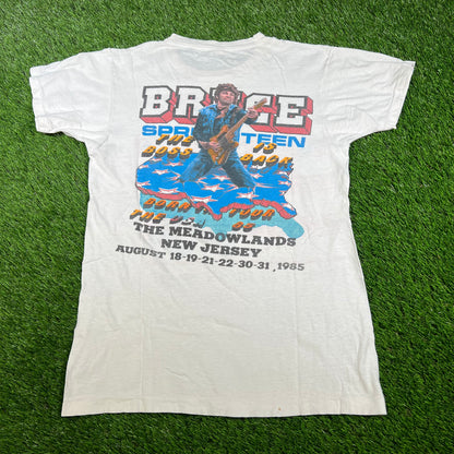 1985 Bruce Springsteen and The E Street Band White Tour Tee Size Medium USED v16596