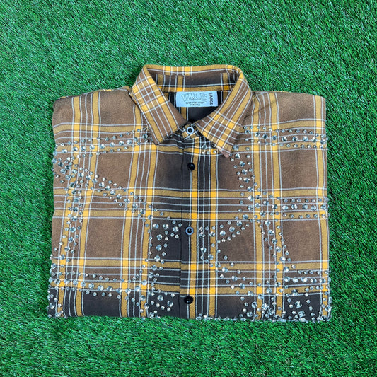 Vale Brown/Black Rhinestone Flannel Size Large USED x15897