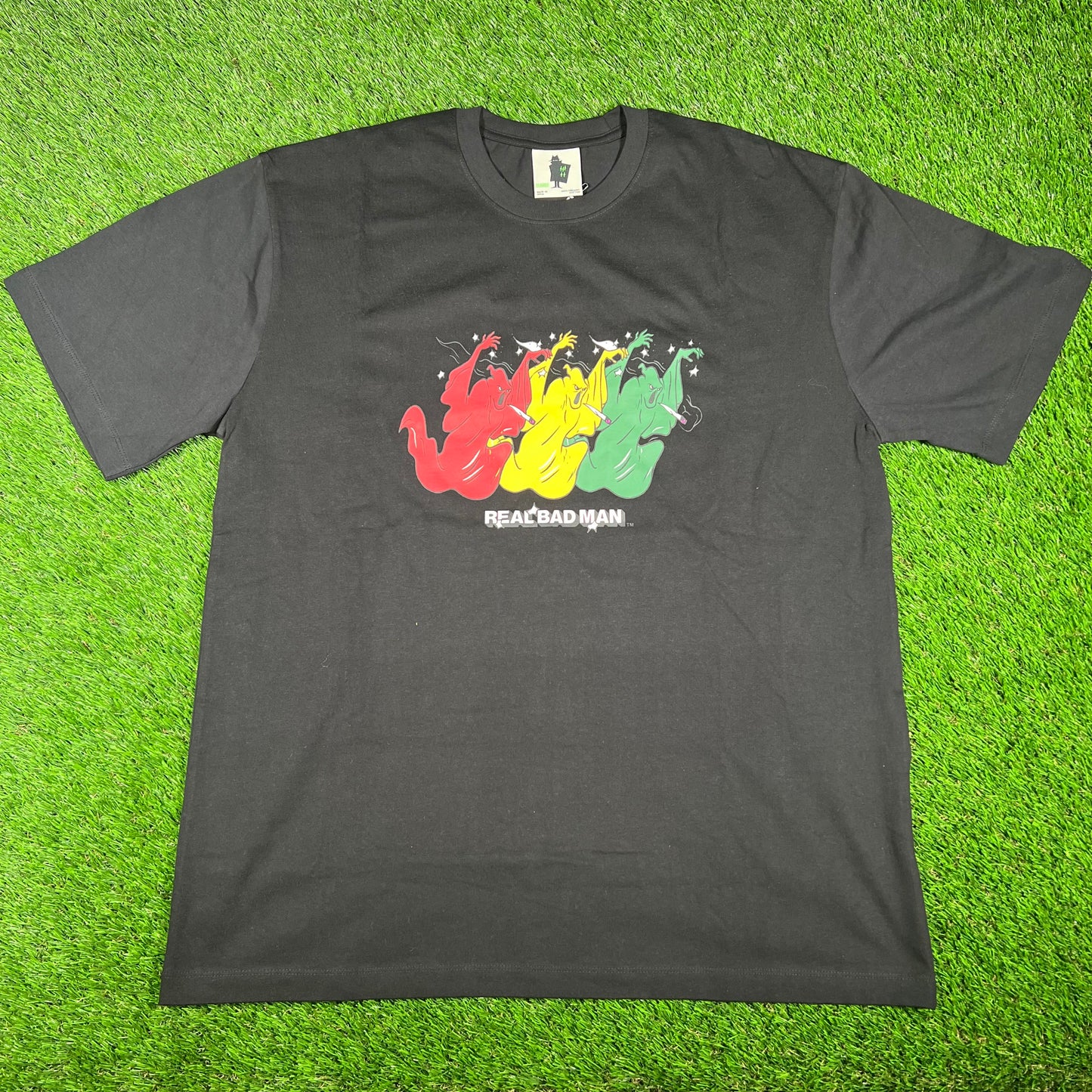 Real Bad Man Crimewave Smokin Ghost Black Tee Size XL NEW x14702