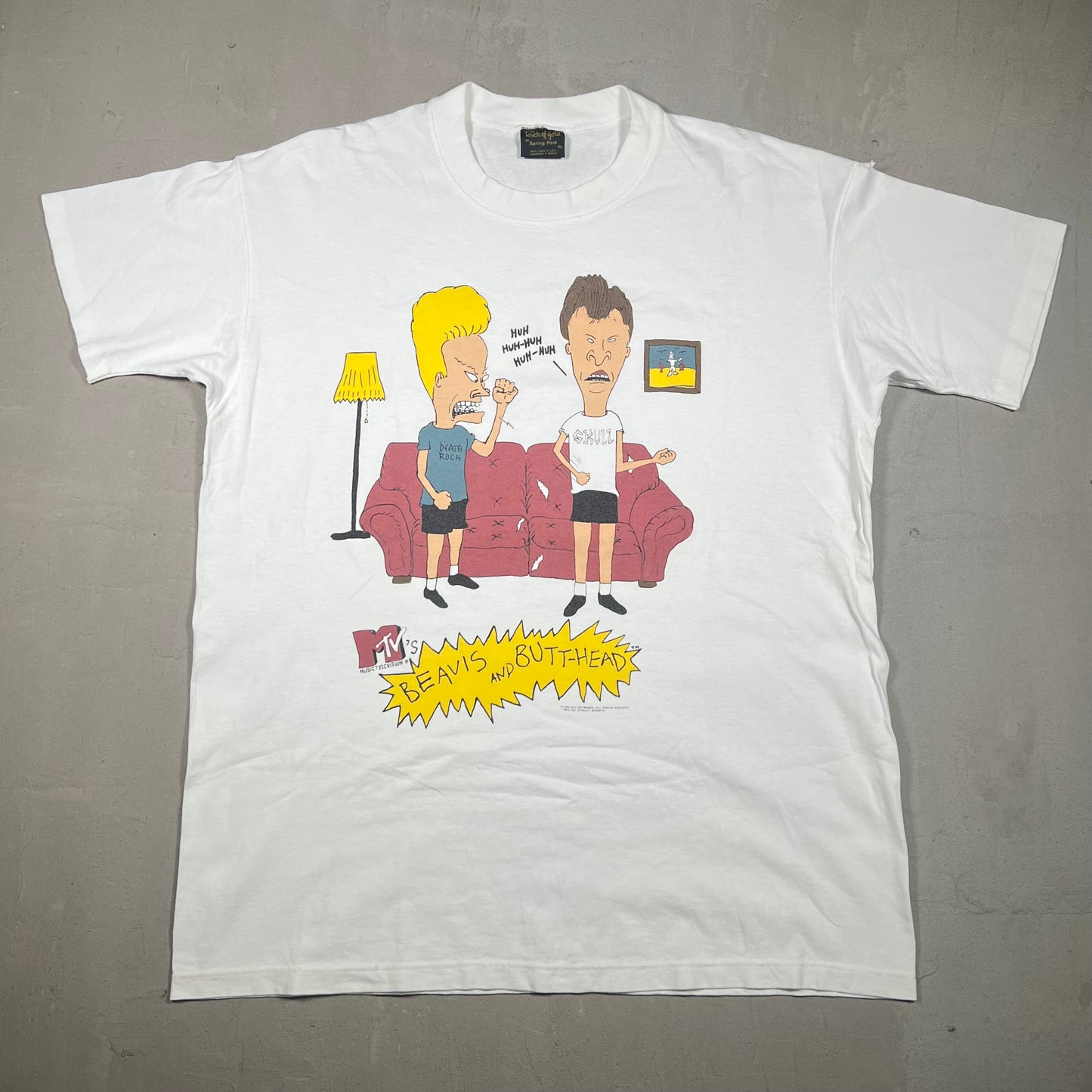 1993 Beavis and Butthead "Huh Huh Huh" White Tee Size XL USED v19278