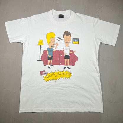 1993 Beavis and Butthead "Huh Huh Huh" White Tee Size XL USED v19278