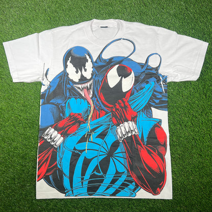 Mask and Disguise M.A.D. Marvel "Spiderman vs. Venom" AOP White Tee Size Large USED v17082
