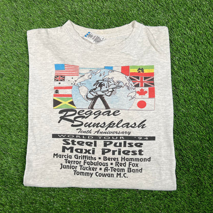 1994 Reggae Sunsplash Adidas Tour Grey Tee Size XL USED v18112