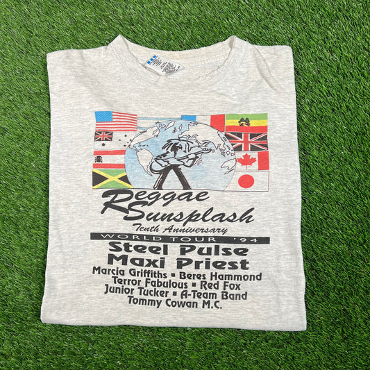 1994 Reggae Sunsplash Adidas Tour Grey Tee Size XL USED v18112
