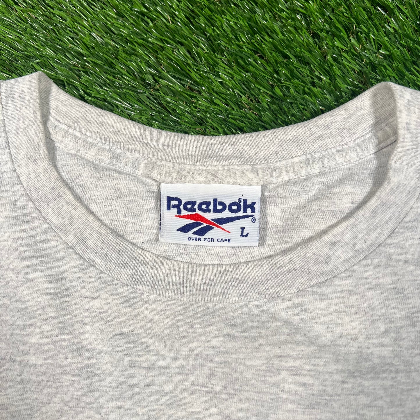1990s Reebok Grey WrapAround Logo Tee Size Large USED v17868