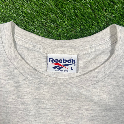 1990s Reebok Grey WrapAround Logo Tee Size Large USED v17868