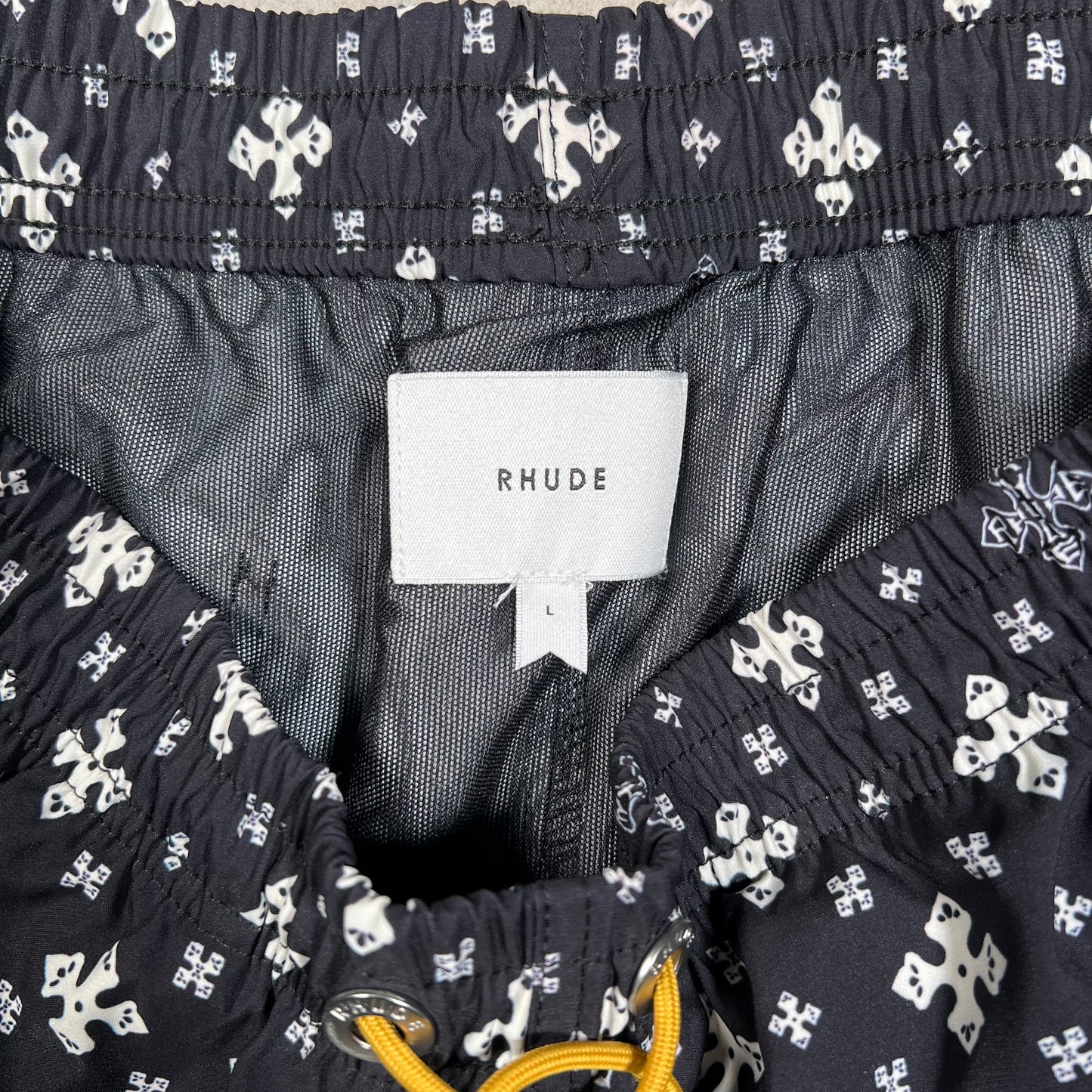 Rhude Cross Bandana Black Swim Shorts Size Large USED x17596