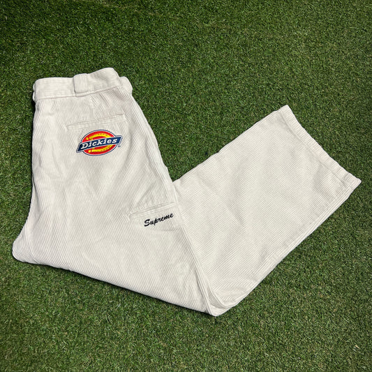 Supreme Dickies Big Logo White Corduroy Pants Size 36 USED x13359