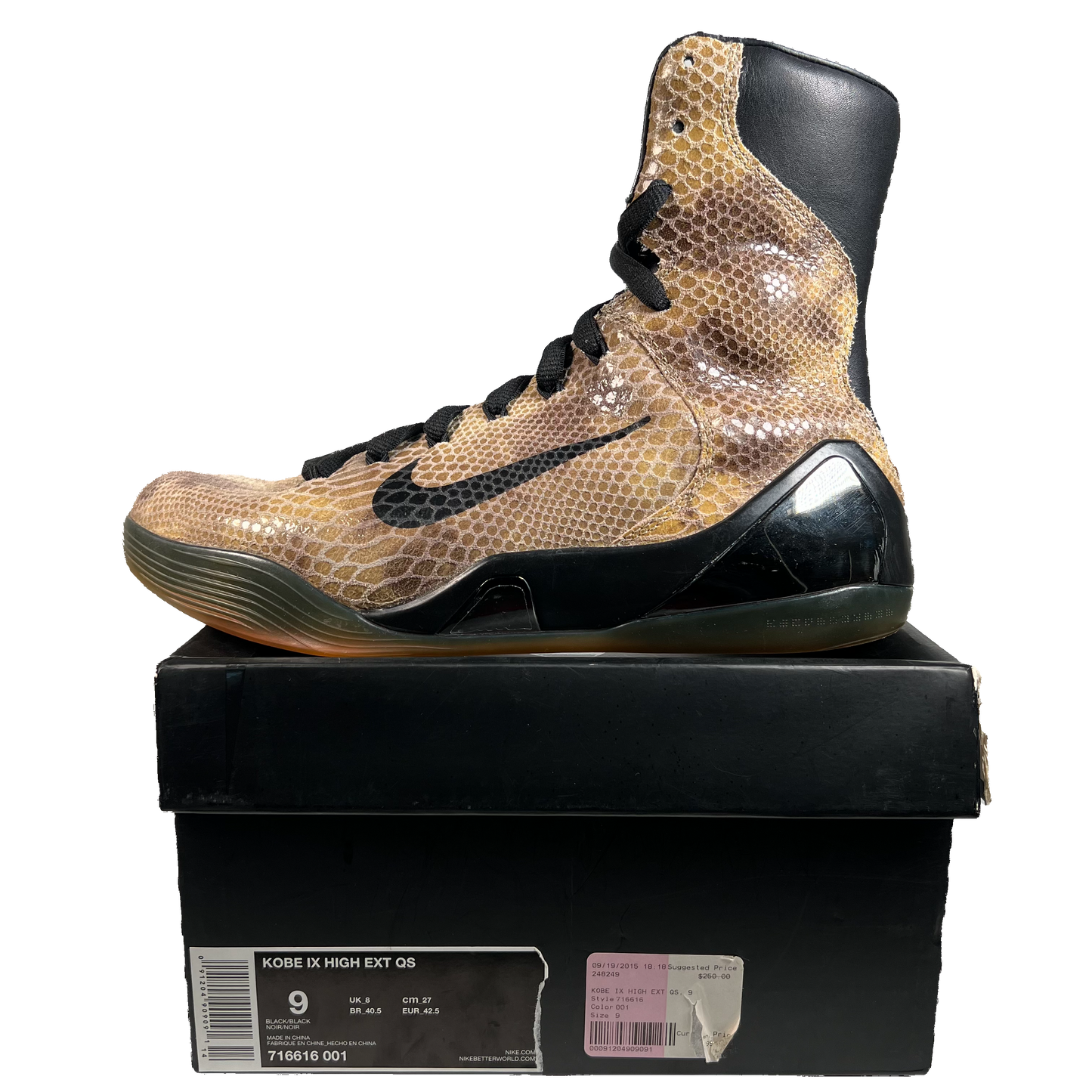 Nike Kobe 9 EXT Snakskin High (2014) Size 9 USED s22130