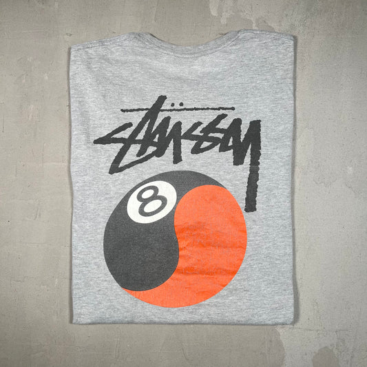 Stussy 8 Ball Yin Yang Grey Tee Size XL USED x17120