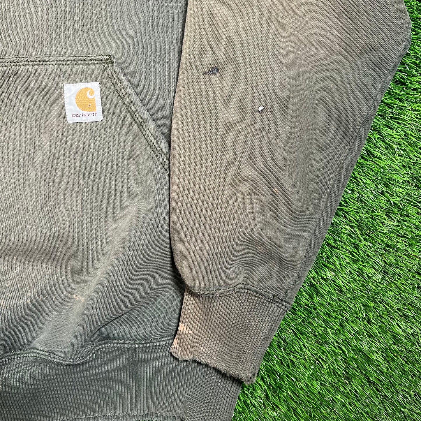 Y2K Carhartt Distressed Green Hoodie Size Large USED
