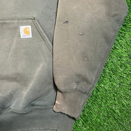 Y2K Carhartt Distressed Green Hoodie Size Large USED