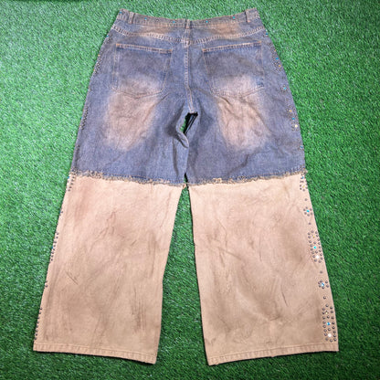 Vale Armor Denim Washed Out Yellow Studded Jeans Size 32 NEW x15892