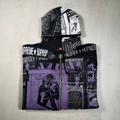Supreme Collage Purple/Black Zip Up Hoodie Size XL USED x17292