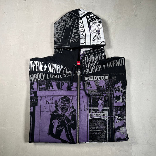 Supreme Collage Purple/Black Zip Up Hoodie Size XL USED x17292