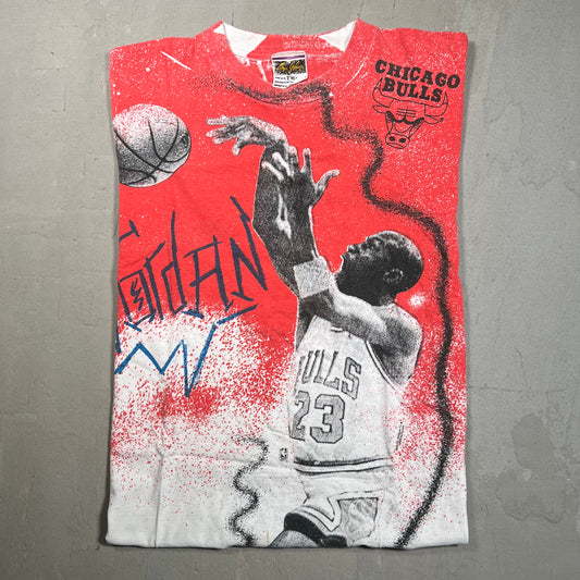 1990s Michael Jordan Red Full Print Magic Johnson Tag tee Size Medium USED v4951