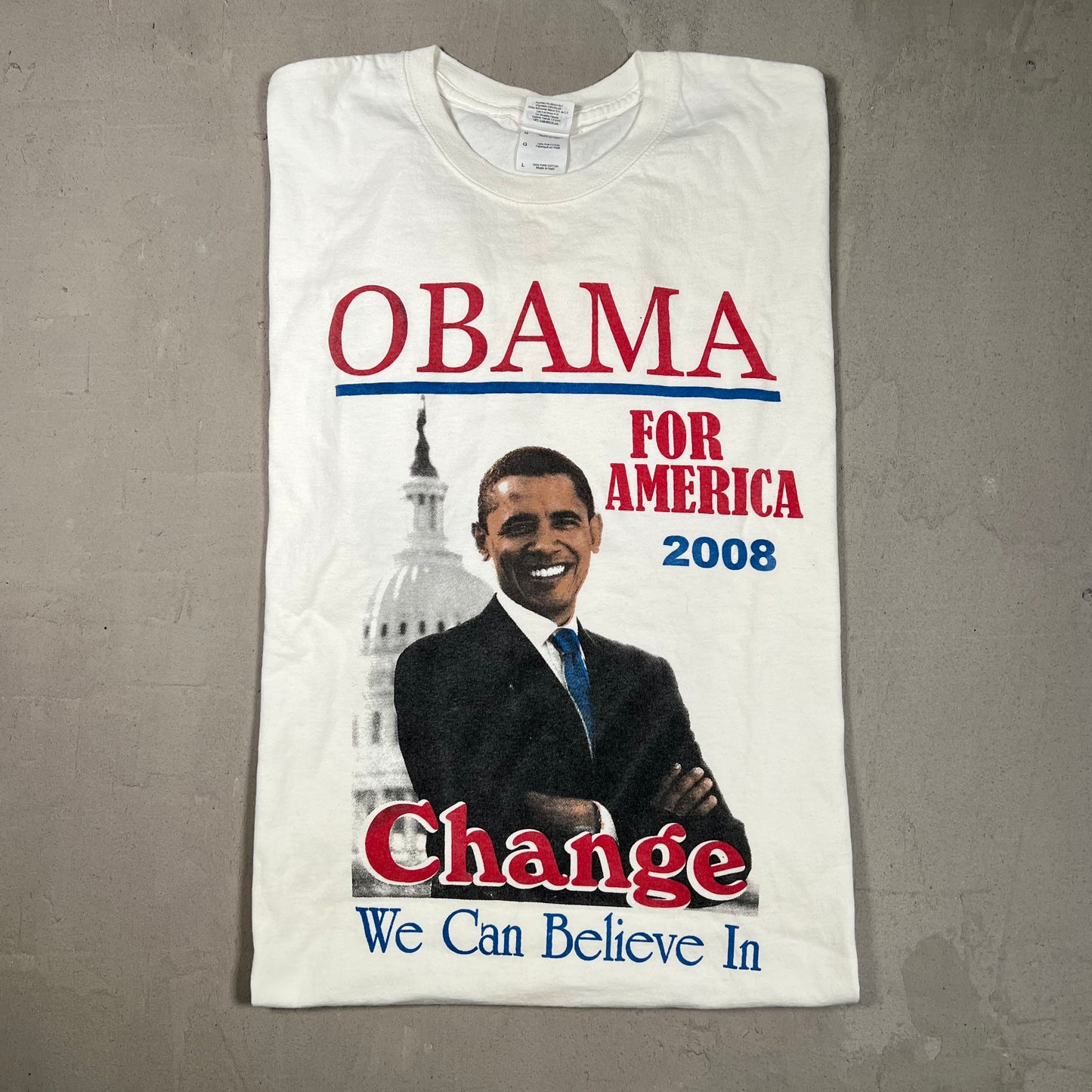 2008 Obama Change Believe In White Tee Size Large USED v19321