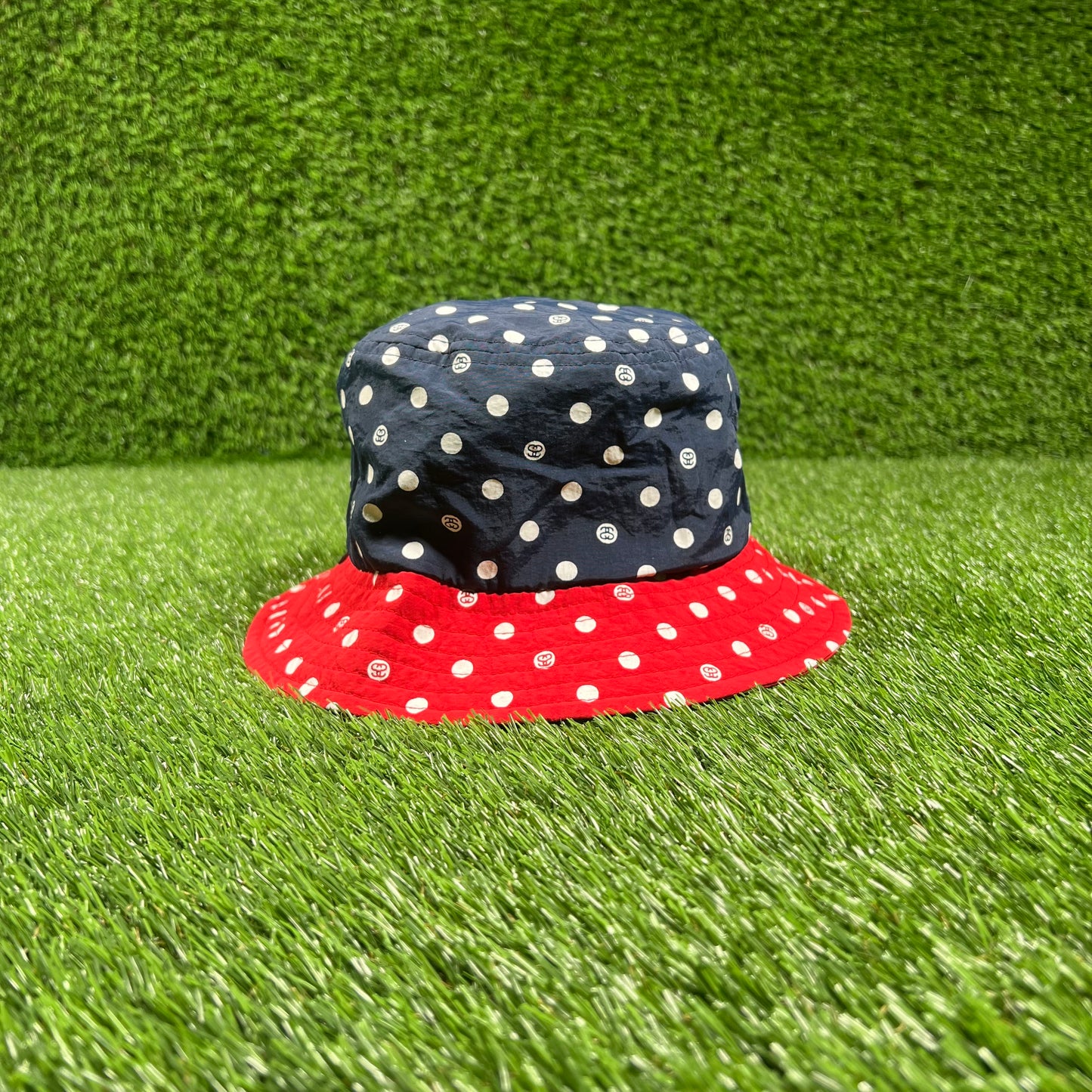 Stussy Blue and Red Polka Dot Bucket Hat One Size USED x15728