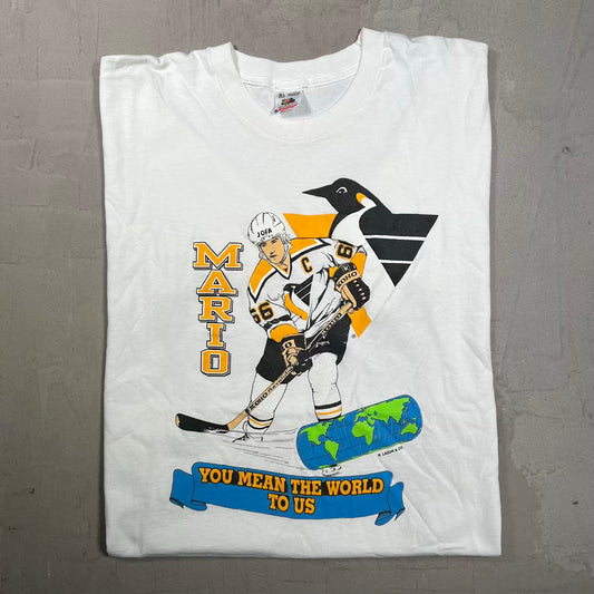 1990s Mario Lemeiux "Mario" Cartoon Tee White Size XL USED v20277
