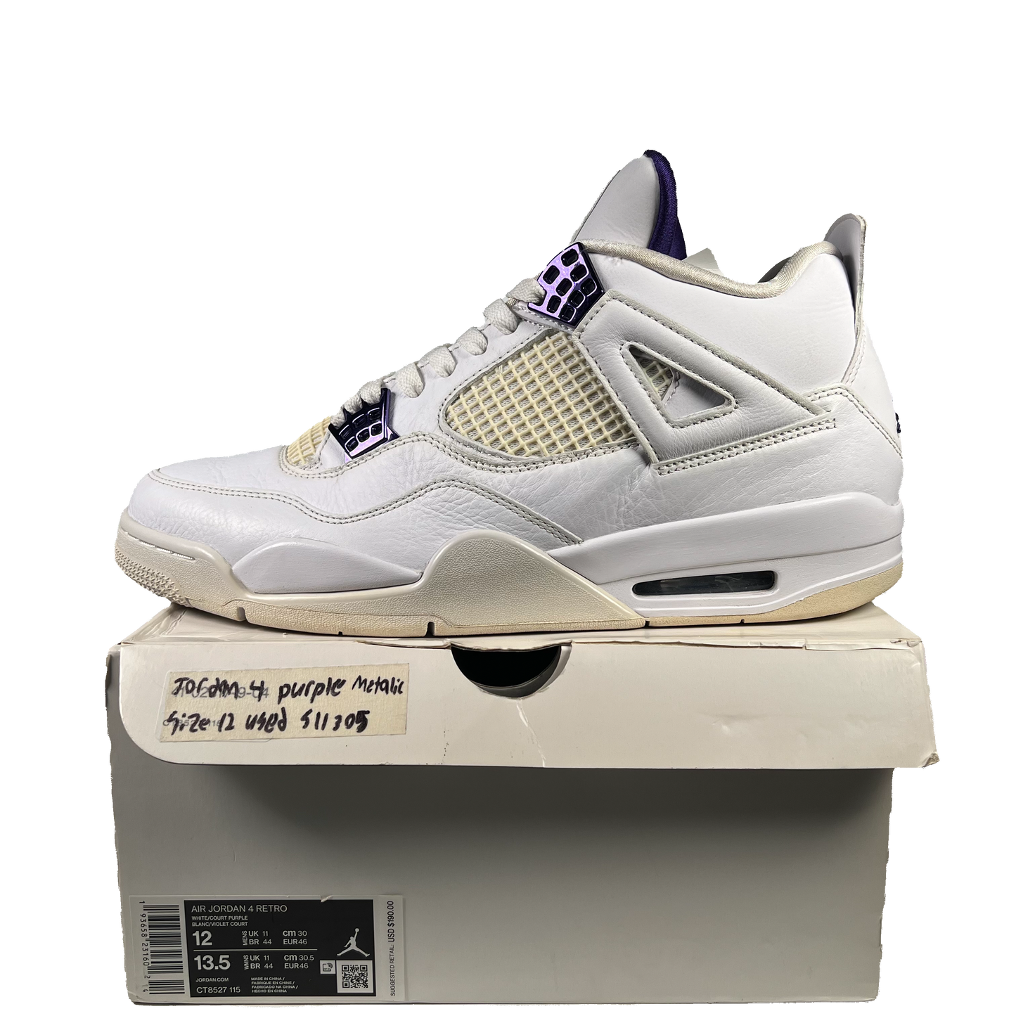Jordan 4 Metallic Purple 2020 Size 12 USED s11305