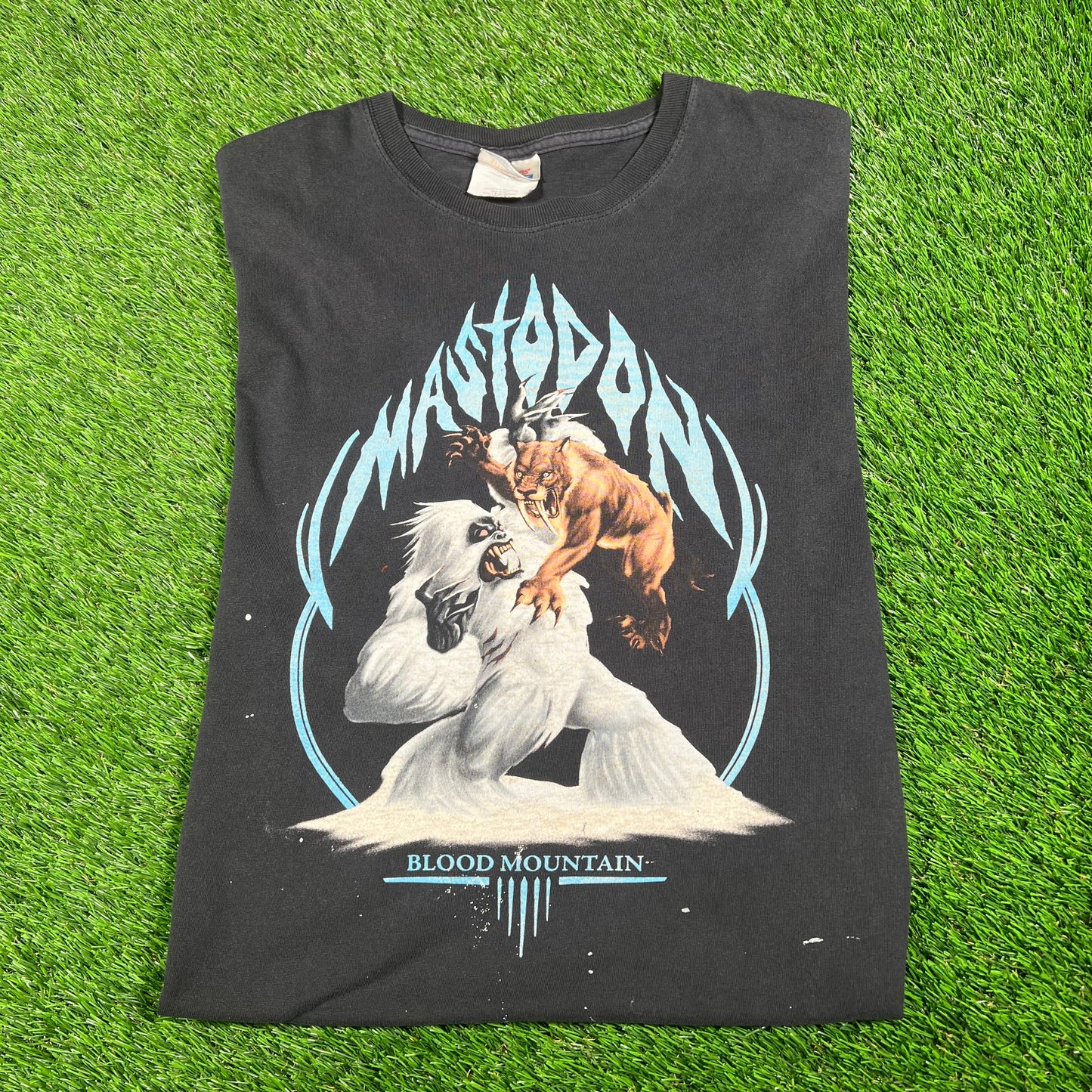 Y2K Mastodon Blood Mountain Washed Black Tee Size Medium USED v18030