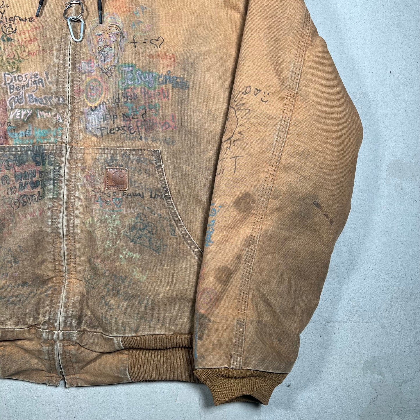 Carhartt Workwear Custom Hand-Drawn Tan Jacket Size Large USED v19295