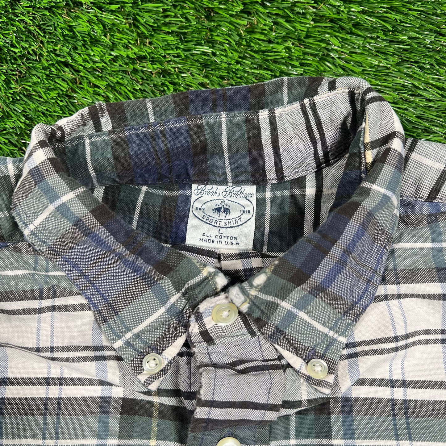 1990s Brooks Brothers Plaid Button Down Shirt Size Large USED v18327