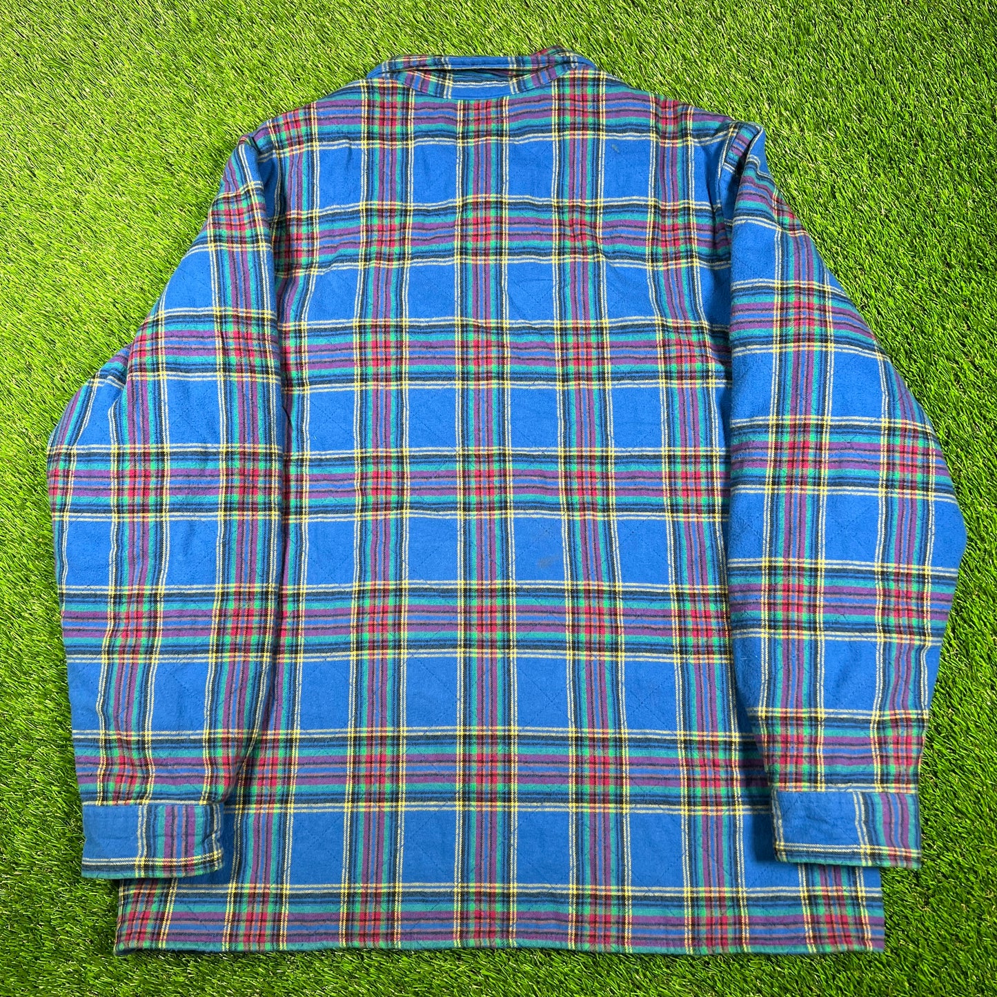 Supreme Quilted Plaid Flannel Shirt 'Dusty Royal' (2021) Size Large USED x14833
