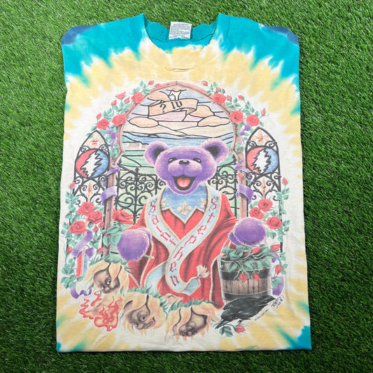 1998 Grateful Dead Bear Saint Stainglass Tie Dye Tee Size Large USED v16683