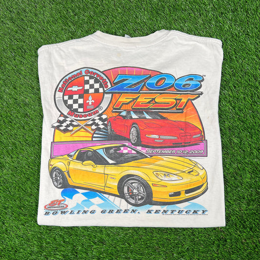 2009 Z06 Fest Racing Car White Tee Size Large USED v17887