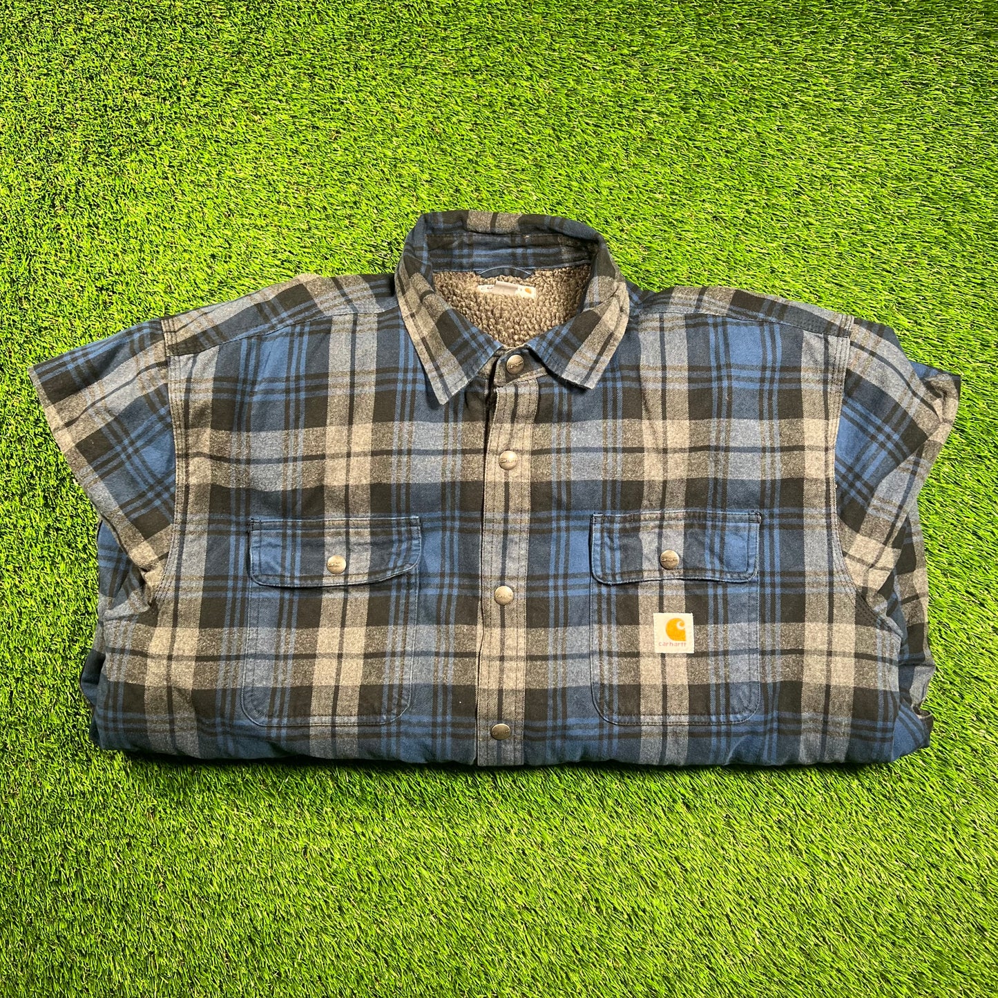 Carhartt Fleece Lined Blue Plaid Longsleeve Size XXL USED v18473