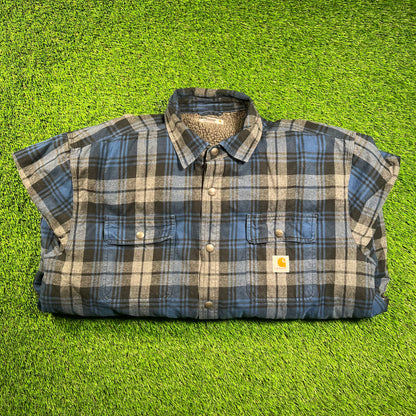 Carhartt Fleece Lined Blue Plaid Longsleeve Size XXL USED v18473