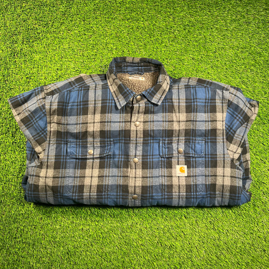 Carhartt Fleece Lined Blue Plaid Longsleeve Size XXL USED v18473