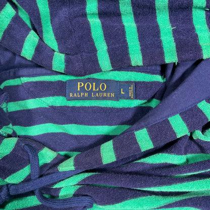 Ralph Lauren Polo Blue/Green Terry Cloth Striped Hoodie Size Large USED v18508