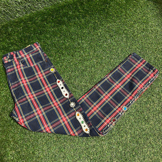 Kapital Plaid Studded Trousers Size 30 USED x14157