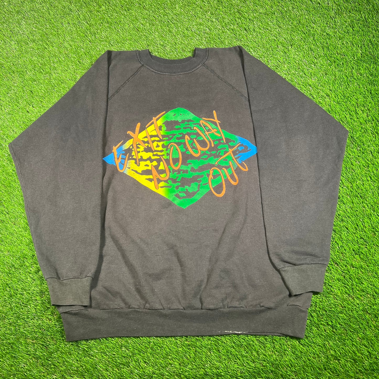 1990s "No Way Out" Washed Black Crewneck Size XXL USED v17631