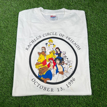 1996 Disney Charaters Circle of Friends White Tee Size Large USED v16697