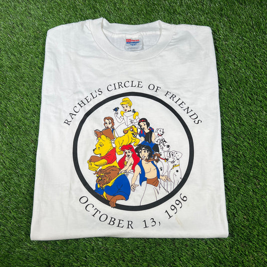 1996 Disney Charaters Circle of Friends White Tee Size Large USED v16697