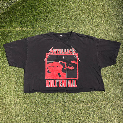1990s Metallica Kill Em All Black Cropped Tee Size XXL USED v16480
