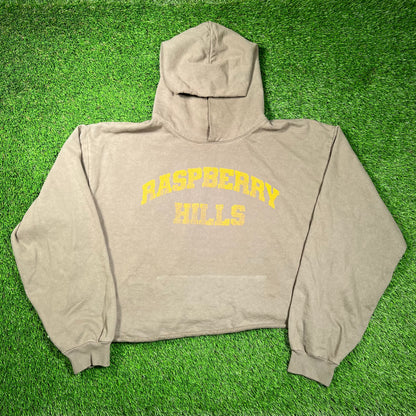 GV Gallery Raspberry Hills Yellow Logo Olive Green Hoodie Size Large Crooped USED x16700
