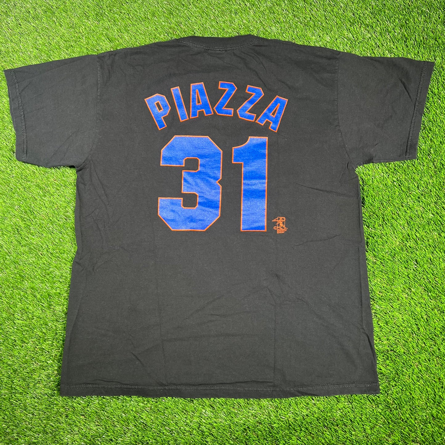 1990s Mets 31 Piazza Black Tee Size Large USED v17313