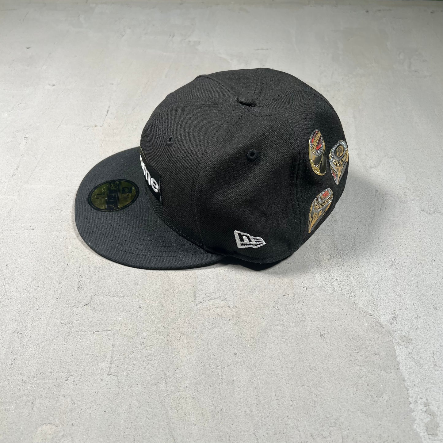 Supreme New Era Box Logo Rings Black Fitted Hat USED x17481