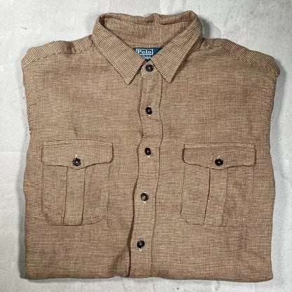 Y2K Polo Ralph Lauren Brown Twill Arm Patch Button Up Shirt Size XL USED v20243