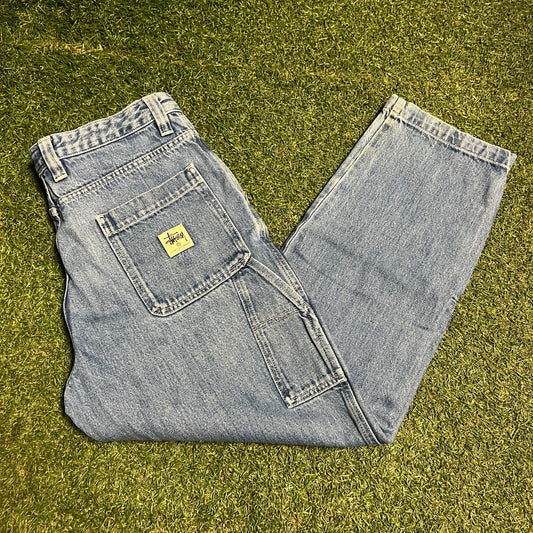 Stussy Workwear Double Knee Blue Denim Jeans Size 31 USED x13785