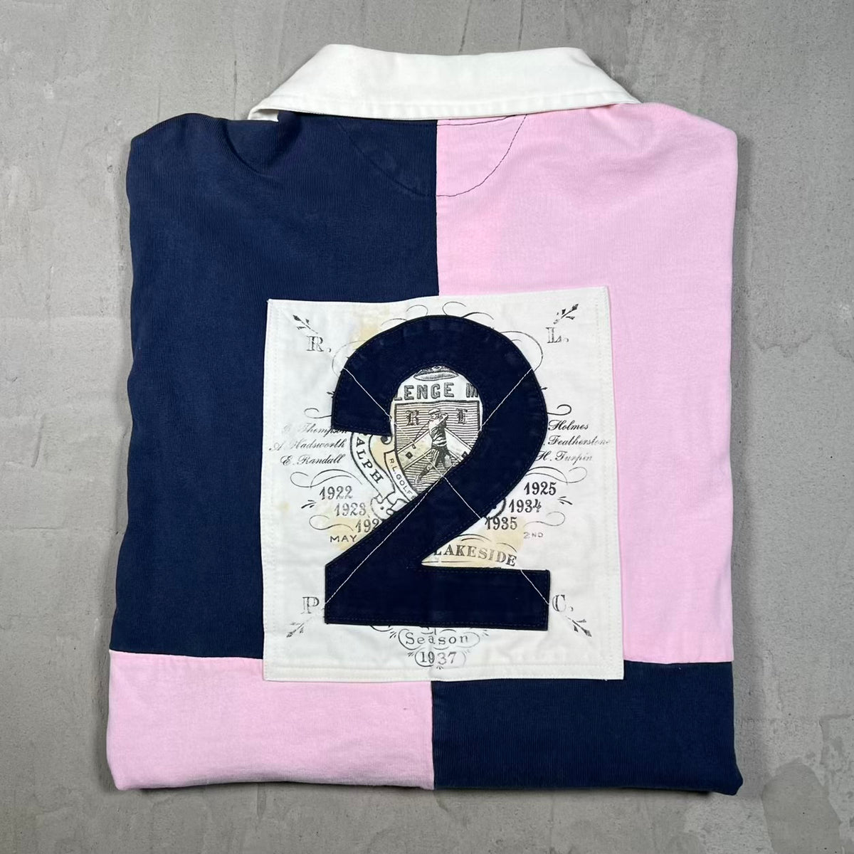 Y2K Polo Ralph Lauren Pink Navy Rugby Longsleeve Size Large USED v20316