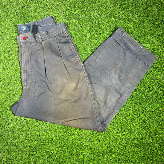 1990s Ralph Lauren Polo Chino Trashed Blue Pants Size 36x34 USED v16533