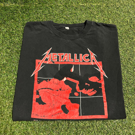 1990s Metallica Kill Em All Black Cropped Tee Size XXL USED v16480