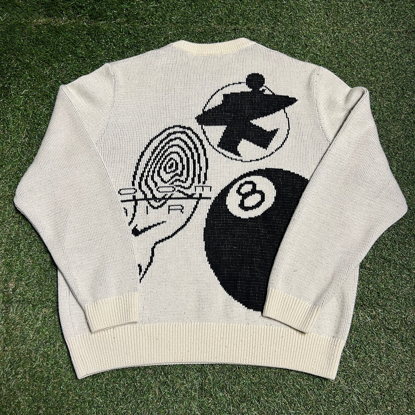 Stussy x Penny Knit AOP Cream Crewneck Size Medium USED x13787