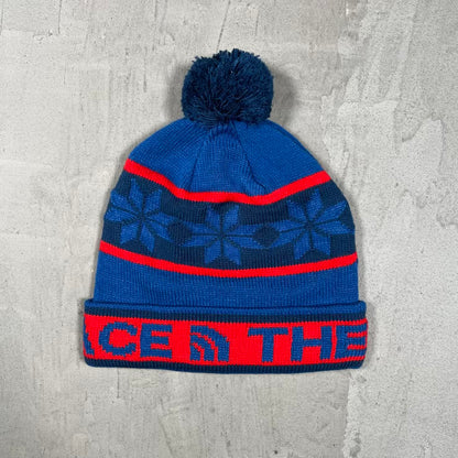 North Face Blue/Red Pom Pom Beanie NEW v20368
