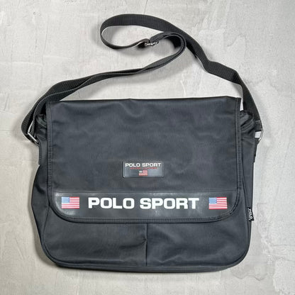 1990s Polo Sport Ralph Lauren Black Messenger Bag USED v20182
